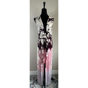 YOUNG BROKE AND FABULOUS Women's Plunge Tie Dye Tie Front Maxi Dress Size S